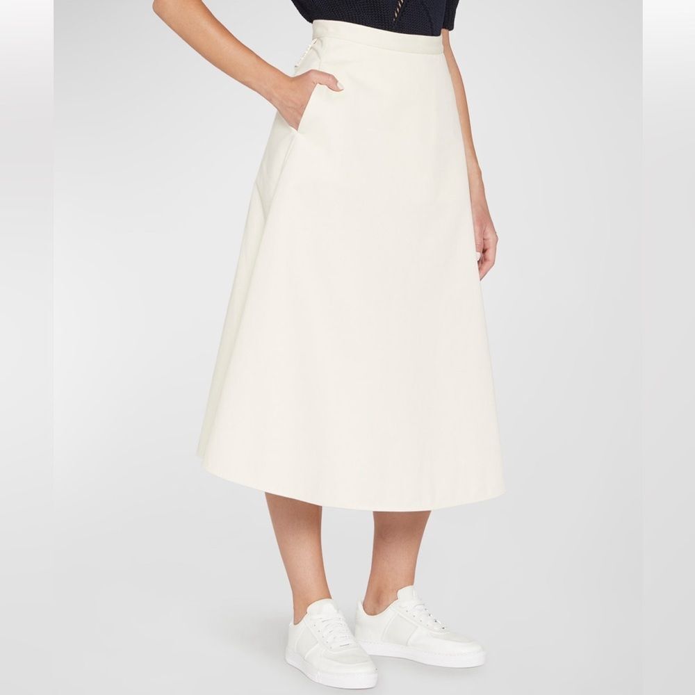 Moncler Cotton A-Line Midi Skirt with Pockets, New, Size 42